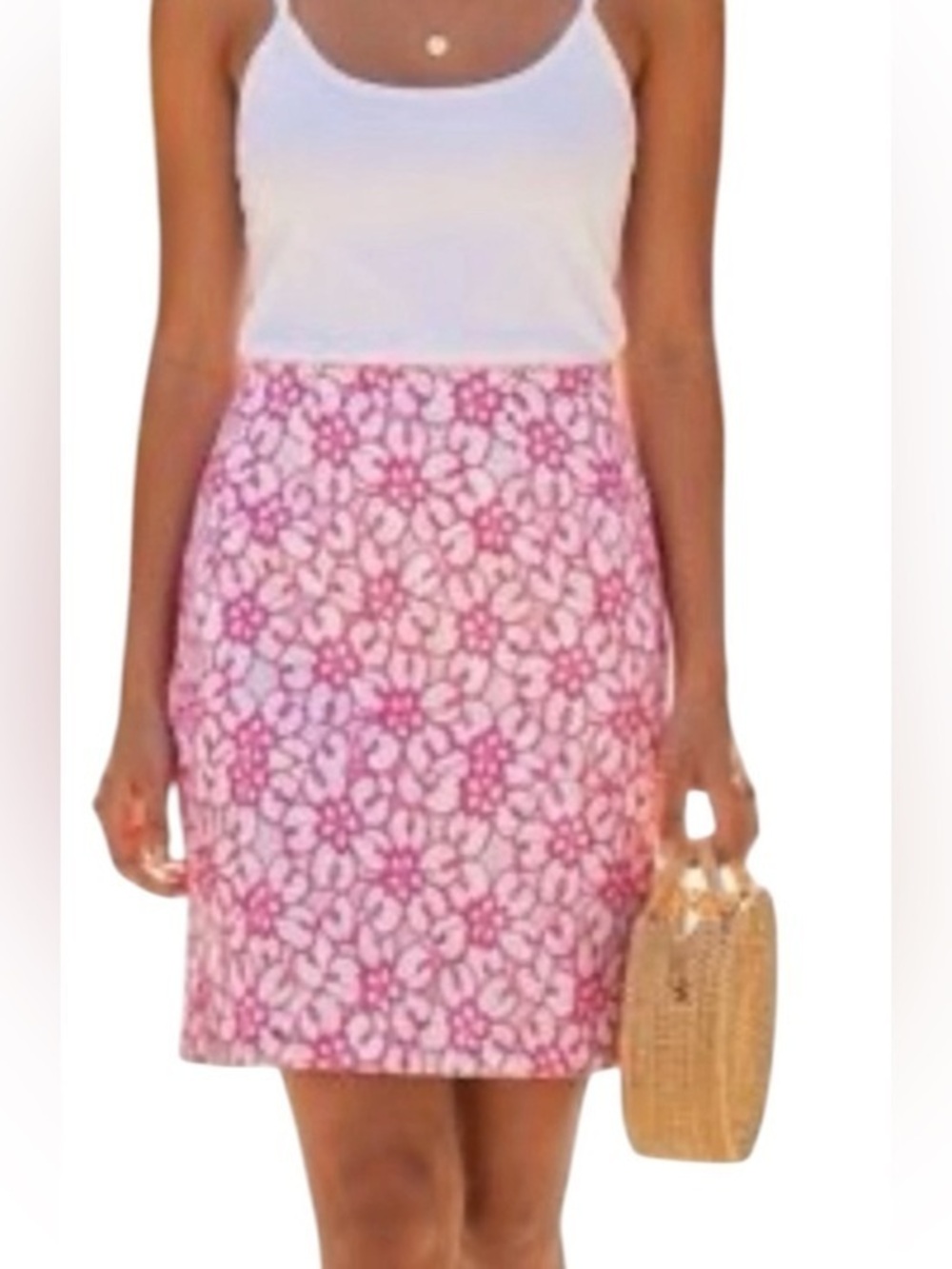 Lilly Pulitzer Hyacinth Fiesta Pink Pique Lace Above Knee‎ Pencil Skirt Size 4
